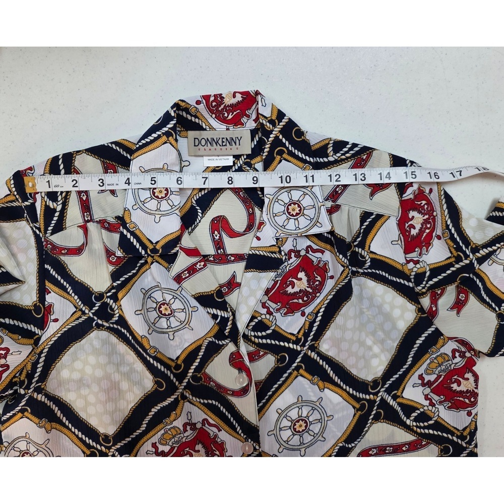 Donnkenny Classics Nautical Chain Print Button Up Blouse Navy Red Gold Small - Picture 6 of 10